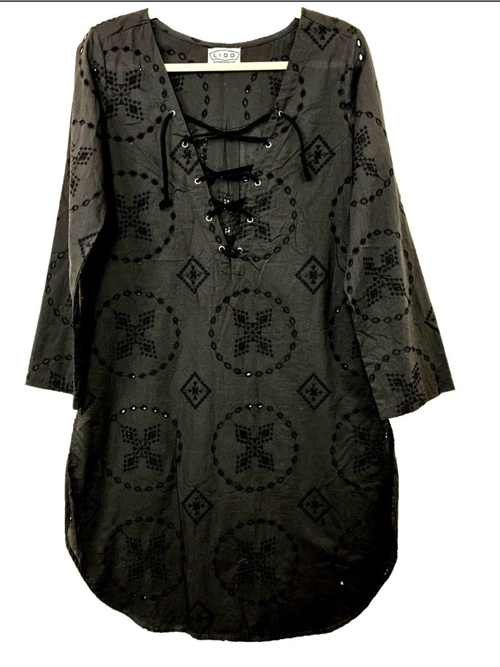 Lido World NY Boutique Brand Tunic Eyelet Openwork Embroidery Dark Gray S/M